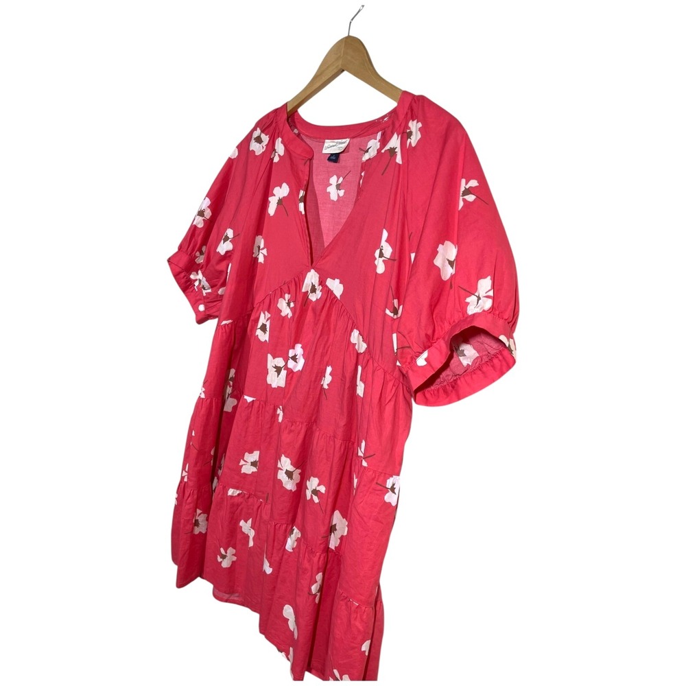 Universal Thread Puff Sleeve Floral Tiered Babydoll Dress Sz L Coral Beach Boho - Picture 8 of 14